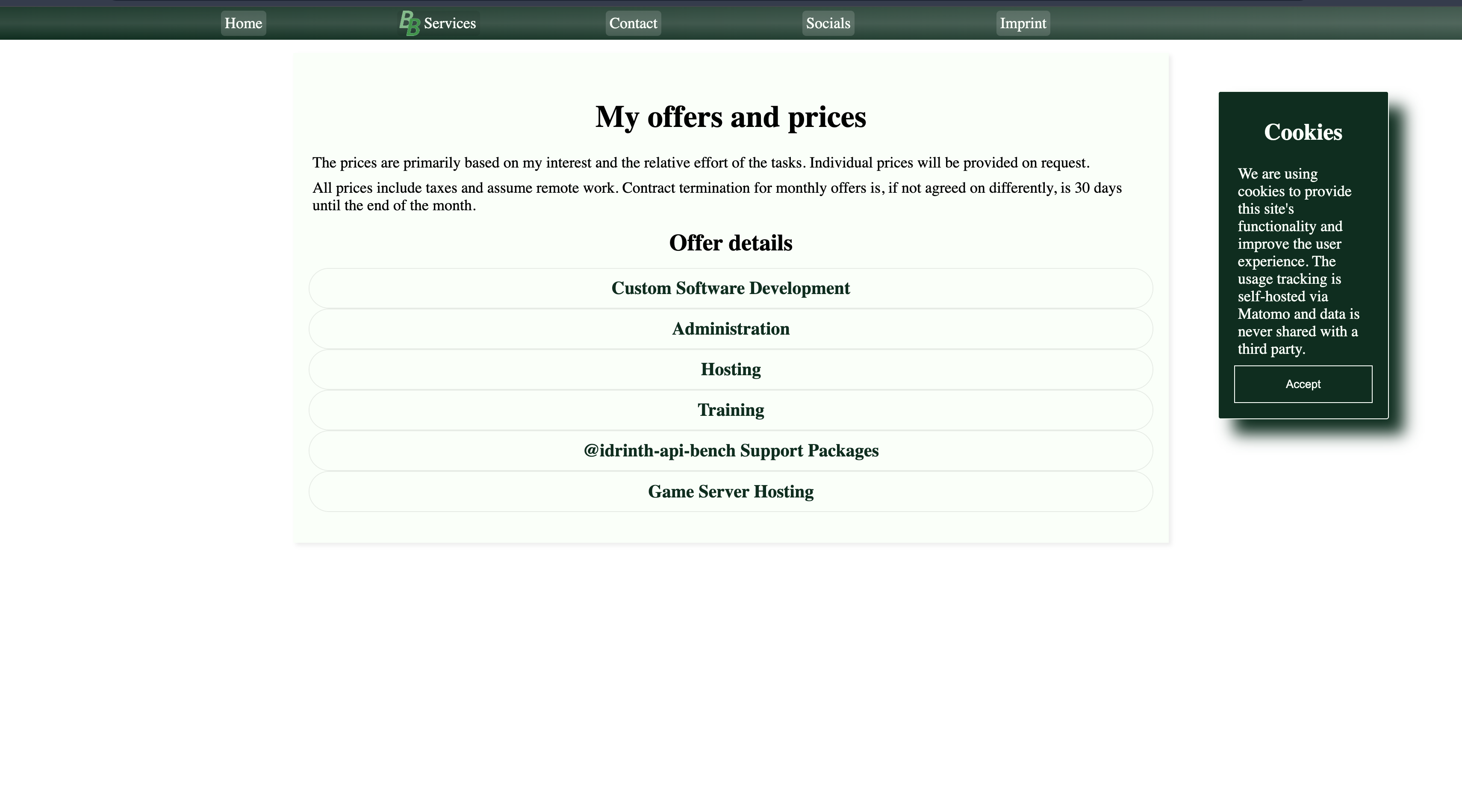 BB's Backing original services page